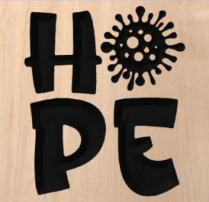wood sign that says "Hope" with the O as a germ