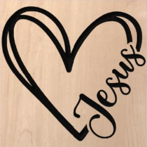 wood sign with a heart that says "Jesus" on it