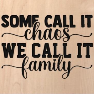 wood sign that says "some call it chaos we call it family"