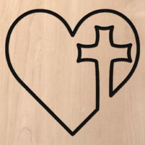 wood sign this a cross inside a heart