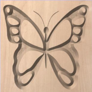 wood sign with colorless butterfly carving